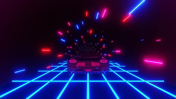 80s retro futuristic sci-fi seamless loop with vintage car