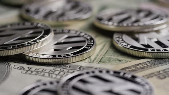 Rotating shot of Bitcoins 