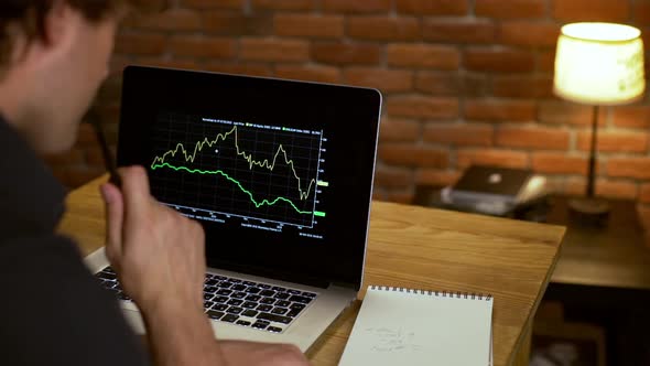 Young Successful Businessman Working in Office at Night