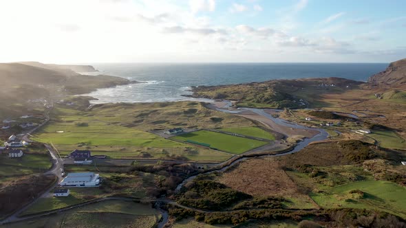 Flying Towards Glen Bay in Glencolumbkille in County Donegal Republic of Irleand