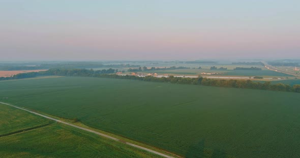 Scenic Meadow with Fog Early Morning Sunrise