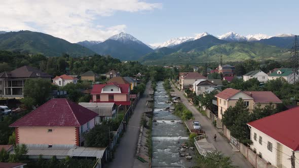 Aerial View of the Mountains and River in Almaty Kazakhstan