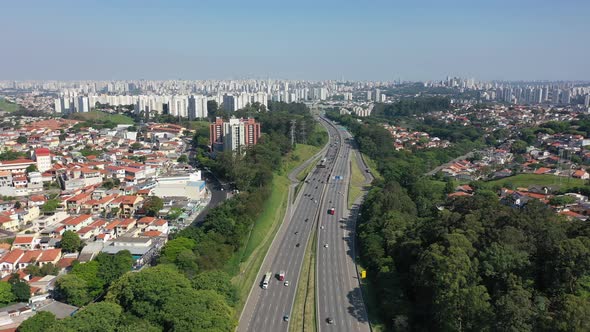 Bandeirantes highway near downtown Sao Paulo Brazil. Famous brazilian road