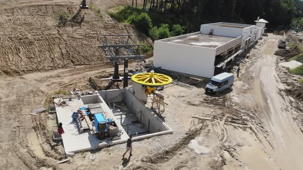 Construction of a Ski Lift in Summer. The Lower Extract of the Station Is Under Development