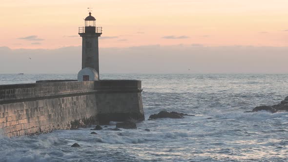 Lighthouse during a windy day, Porto, Portugal