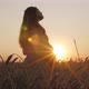 silhouette figure of happy pregnant red-haired young woman in dress standing in ripe wheat field - VideoHive Item for Sale