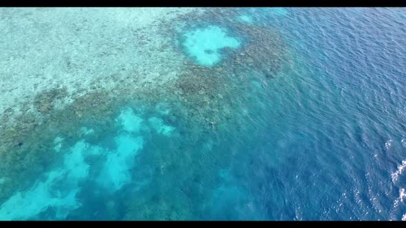 Aerial tourism of beautiful island beach voyage by aqua blue sea and clean sand background of a dayo