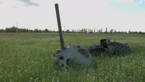 The Remains of a Burnt Tank in a Field Near Kyiv