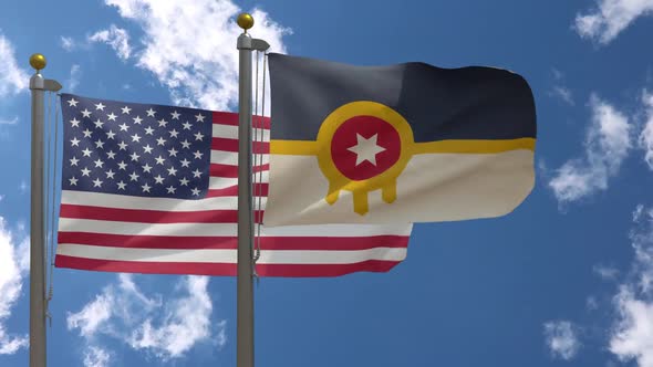 Usa Flag Vs Tulsa City Flag Oklahoma  On Flagpole