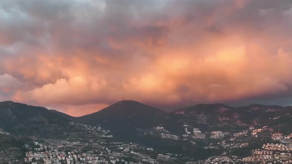 Colorful city Aerial View 4 K Alanya Turkey