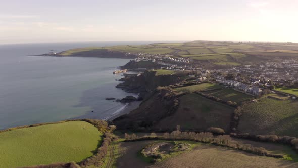 The Coastline of Cornwall at Sunset Aerial View