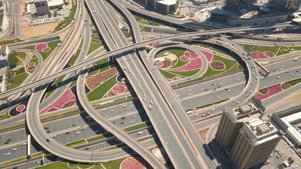 Aerial View of Road Junction in Dubai