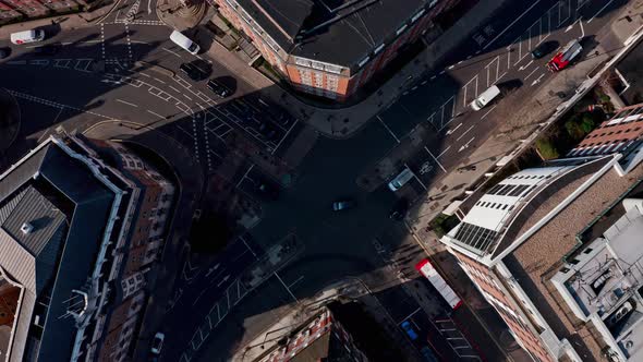 Overhead shot of London Junction fire brigade trucks rushing