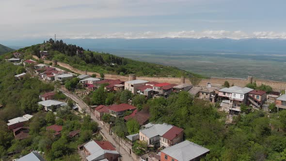 Aerial view of beautiful city of love Sighnaghi. Georgia 2019 spring