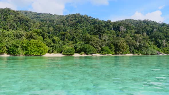 Motion View of Island Sightseeing Tour Turquoise Sea Water and Wild Beach