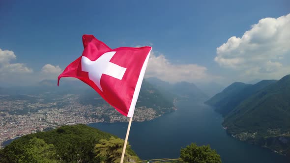 Swiss Flag on Lugano San Salvatore