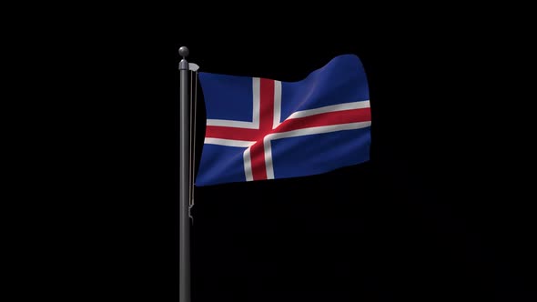 Iceland Flag On Flagpole With Alpha Channel