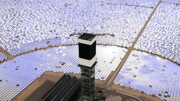 Aerial Flight Around Solar Power Tower, Nevada,  Aerial alt
