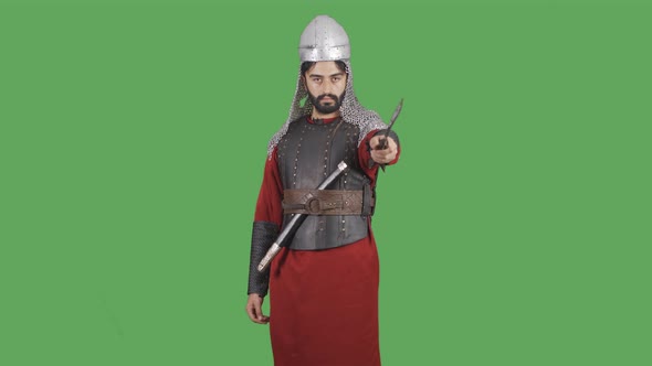 Byzantine Soldier. Historical reenactment. Green Screen Video.