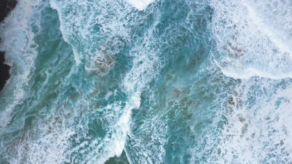 Hawaii. Inspiring Aerial View Over the Ocean Surf Splashing Beside the Cliffs of the Island