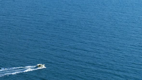 Boat Moves on the Sea, Aerial View.