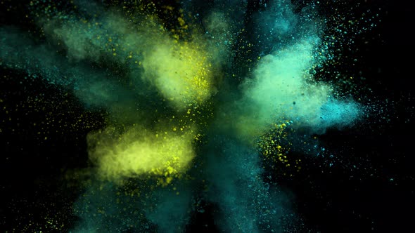 Super Slowmotion Shot of Color Powder Explosion Isolated on Black Background at 1000Fps