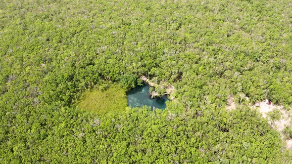 Aerial View of the Beautiful Heart Shaped Cenote