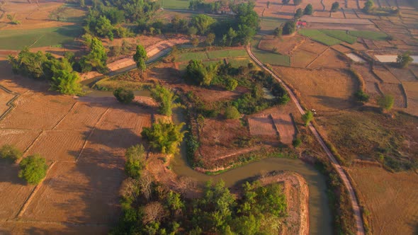 Aerial view over rural farmer's farmland. environment and ecology