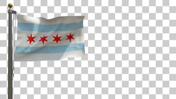 Chicago City Flag (Illinois) on Flagpole with Alpha Channel