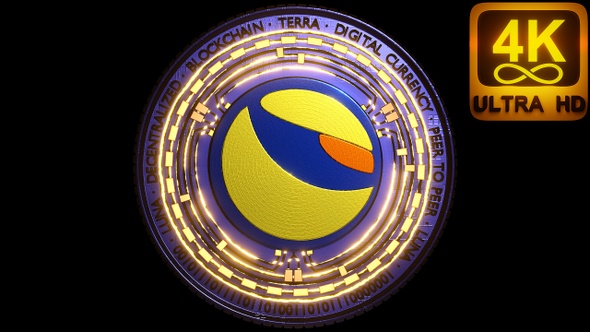 Terra Luna Ust Stablecoin Open Source Network. 3D 4K Crypto Coin Animation. High Tech Cryptocurrency