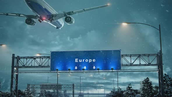 Airplane Landing Europe in Christmas