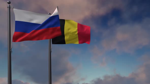 Belgium Flag Waving Along With The National Flag Of The Russia  4K