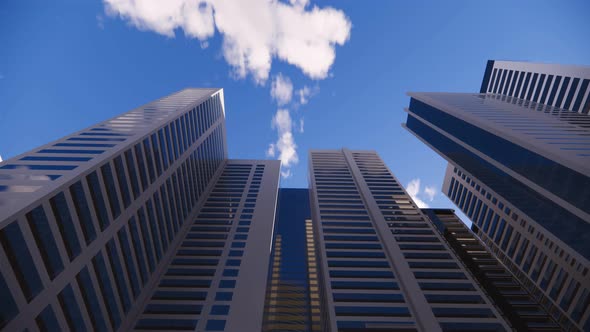 3d render of abstract bright city with skyscrapers. Simple forms of buildings