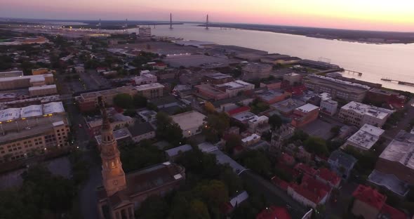 French Huguenot Church and Saint Philips Church in Downtown Charleston Aerial