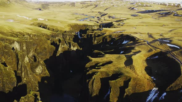 Drone Over Landscape And Fjaorargljufur Canyon