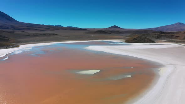 Aerial View of Pink Lake with Flamingo Bolivia Altiplano