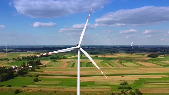 Wind Farm of Many Windmills From Drone