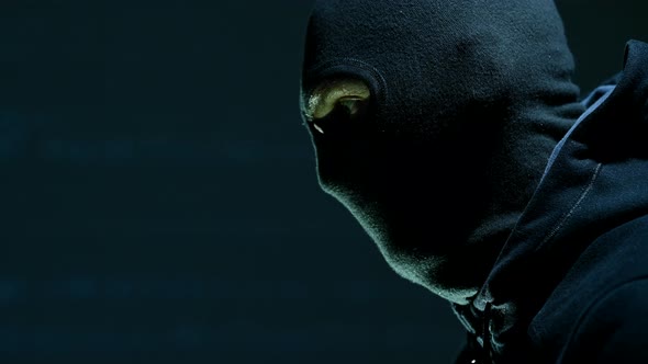 Masked Robber Portrait. Caucasian Terrorist or Theft