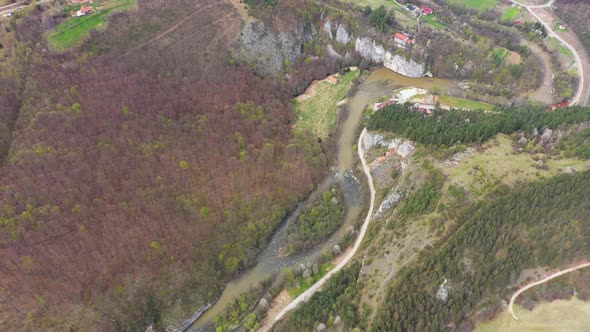 Aerial View of a Mountain River. Crisul Repede, Suncuius, Romania