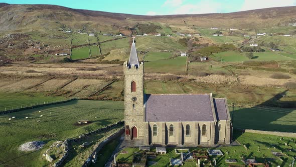 Aerial View of the Church of Ireland in Glencolumbkille  Republic of Ireland