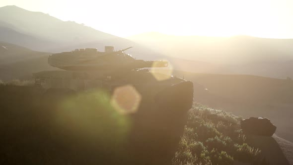 Old Rusty Tank in the Desert at Sunset