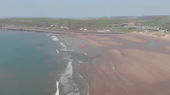 Aerial View Sandy Beach And Village Croyde North Devon Landscape D Log