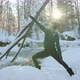 Yoga Woman Practice Exercise in Snowy Winter Forest Nature Near Flowing River - VideoHive Item for Sale