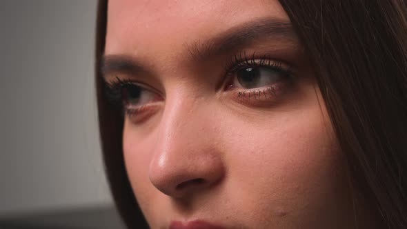 Closeup of Woman Face Woman Has Beautiful Brown Eyes