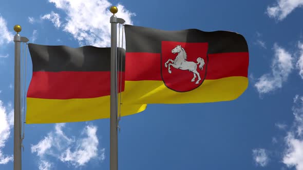 Germany Flag Vs Lower Saxony Flag on Flagpole