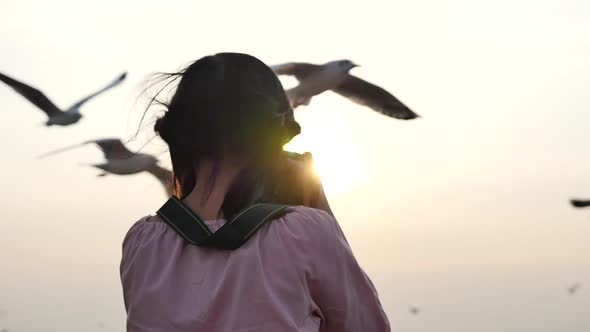 Beautiful Asian Girl Taking Pictures Outdoors Slow Motion