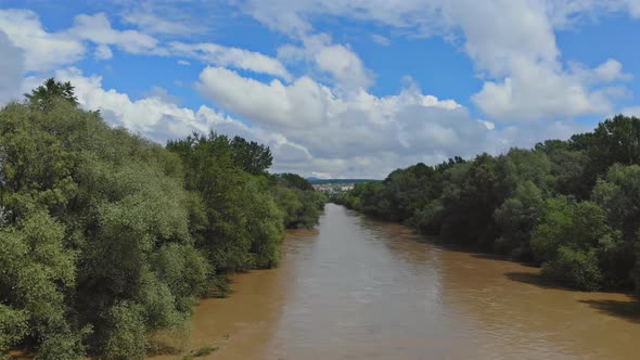 Aerial View of Flood in River Due to Heavy Rains