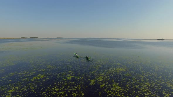 Tourists canoeing in Ibera Wetlands, Corrientes Province, Argentina