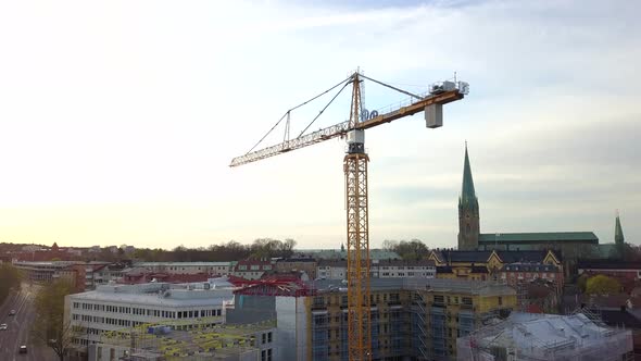 Aerial View of Construction Site of New Residential Building Wint Tower Crane