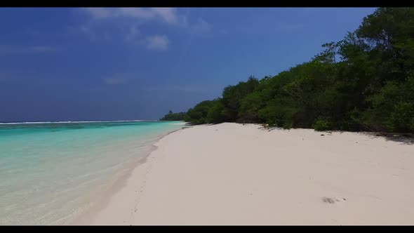 Aerial sky of exotic sea view beach lifestyle by shallow ocean with white sand background of a dayou